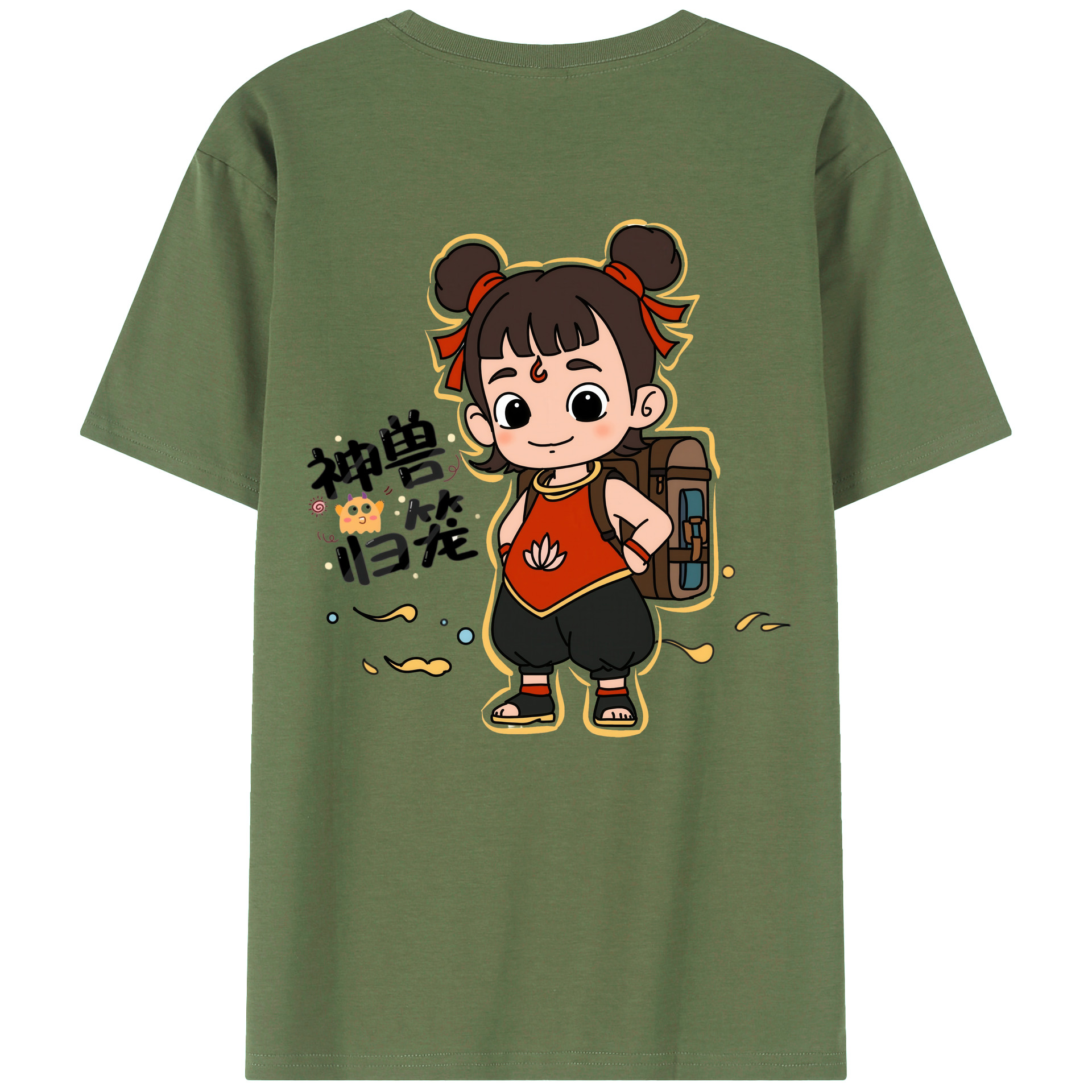 （画像用） Ne Zha 2 ナタ 魔童の大暴れ 綿100％ メンズ半袖Tシャツ（バックプリント） 通気性